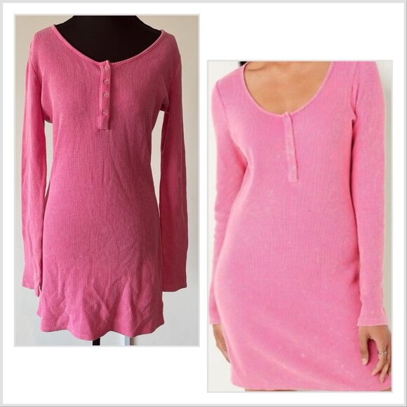 VICTORIA'S SECRET Pink Wash Thermal Long Sleeve Henley Dress S Preppy Coquette - Picture 1 of 14